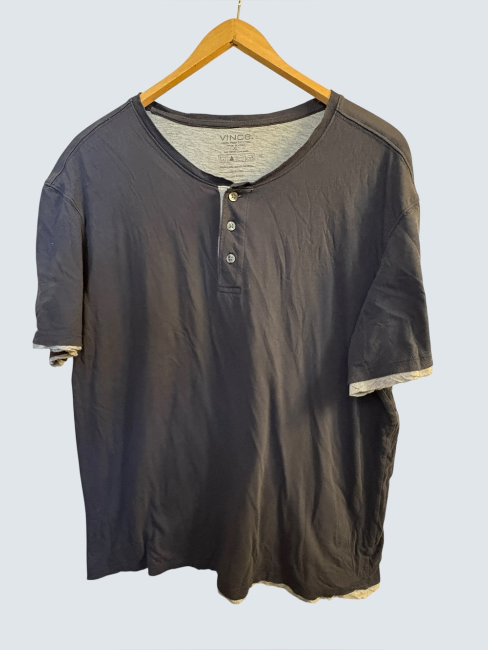 Vince Short-Sleeve Henley in Charcoal Gray